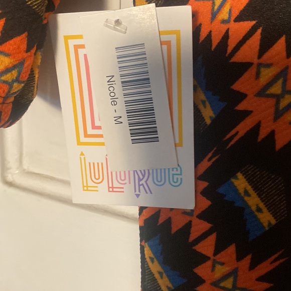 NWT, Lularoe Nicole dress Sz M black, orange, blue, Aztec style pattern - Picture 3 of 7